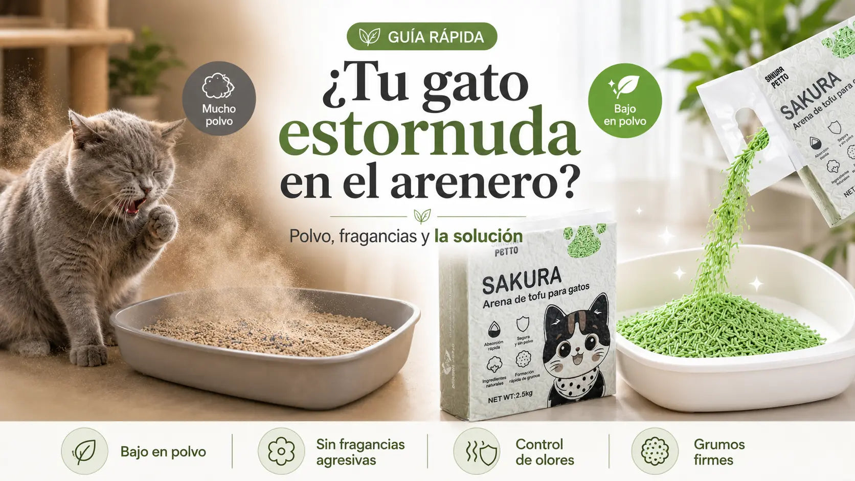 ¿Por qué mi gato estornuda cuando usa el arenero? Polvo, fragancias y soluciones