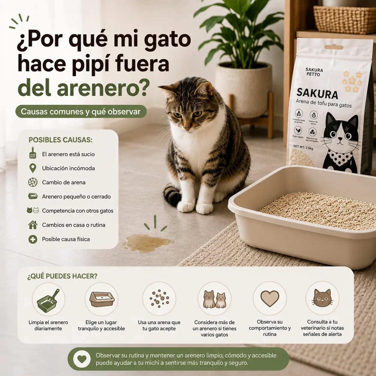 ¿Por qué mi gato hace pipí fuera del arenero? Causas comunes y qué observar