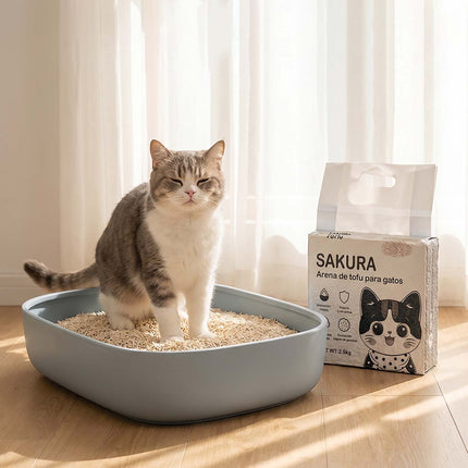 Arena de Tofu para Gatos 100% Natural, Sin Polvo y Antiolor | Sakura Petto